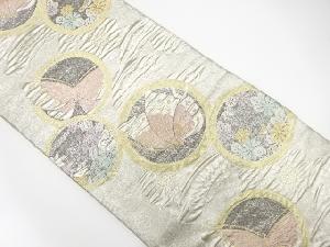 丸紋に花・蝶模様織出し袋帯